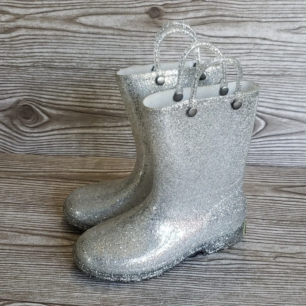 Western Chief Silver Glitter Rubber Youth Rain Boots Size 11